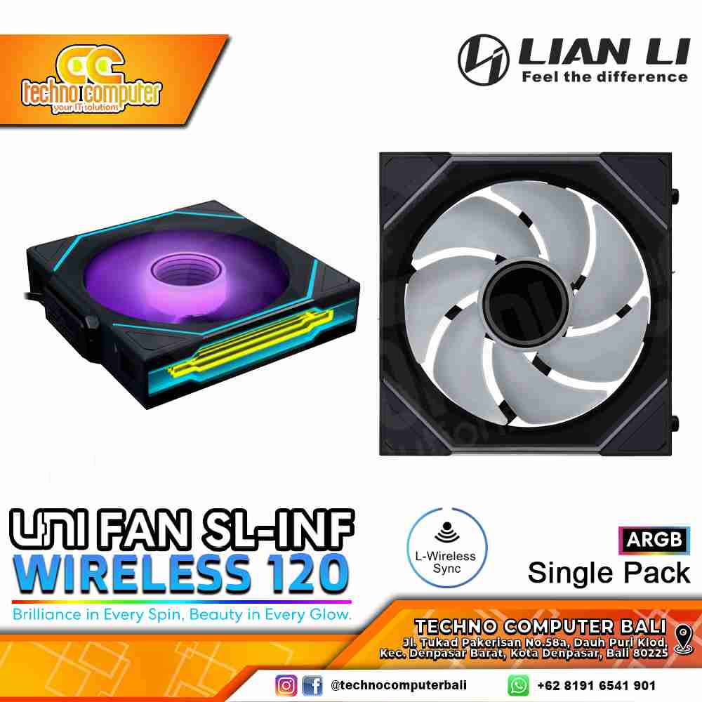 FAN CASING LIAN LI UNI FAN SL-Infinity Wireless 120 Black - 120mm Single Pack ARGB Fan