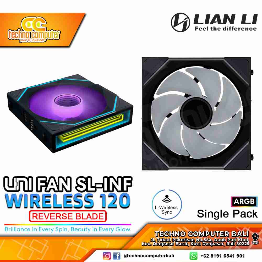 FAN CASING LIAN LI UNI FAN SL-Infinity Wireless 120 REVERSE BLADE Black - 120mm Single Pack ARGB Fan