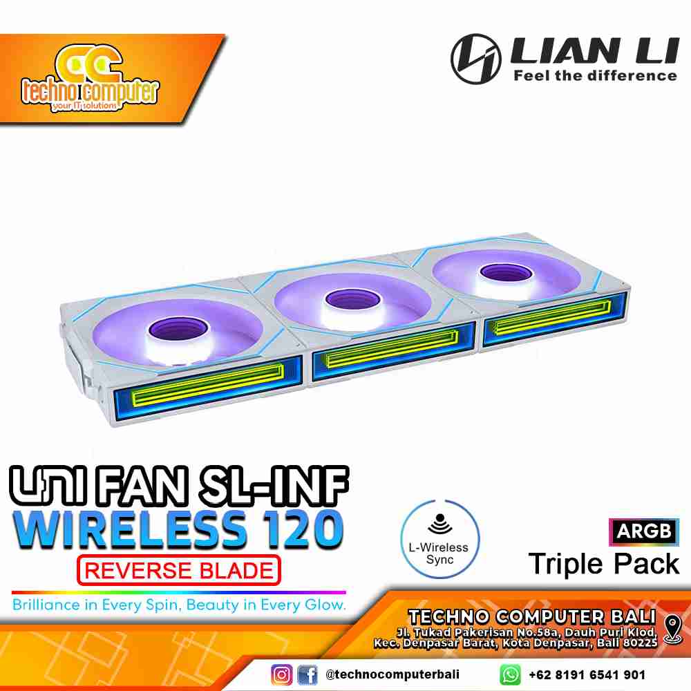 FAN CASING LIAN LI UNI FAN SL-Infinity Wireless 120 White - 120mm Triple Pack ARGB Fan