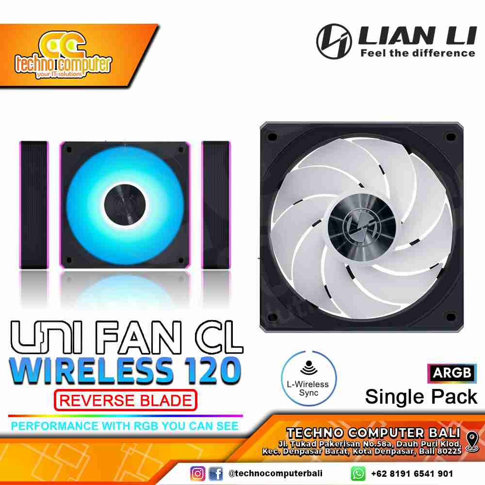 FAN CASING LIAN LI UNI FAN CL Wireless 120 REVERSE BLADE Black - 120mm Single Pack ARGB Fan