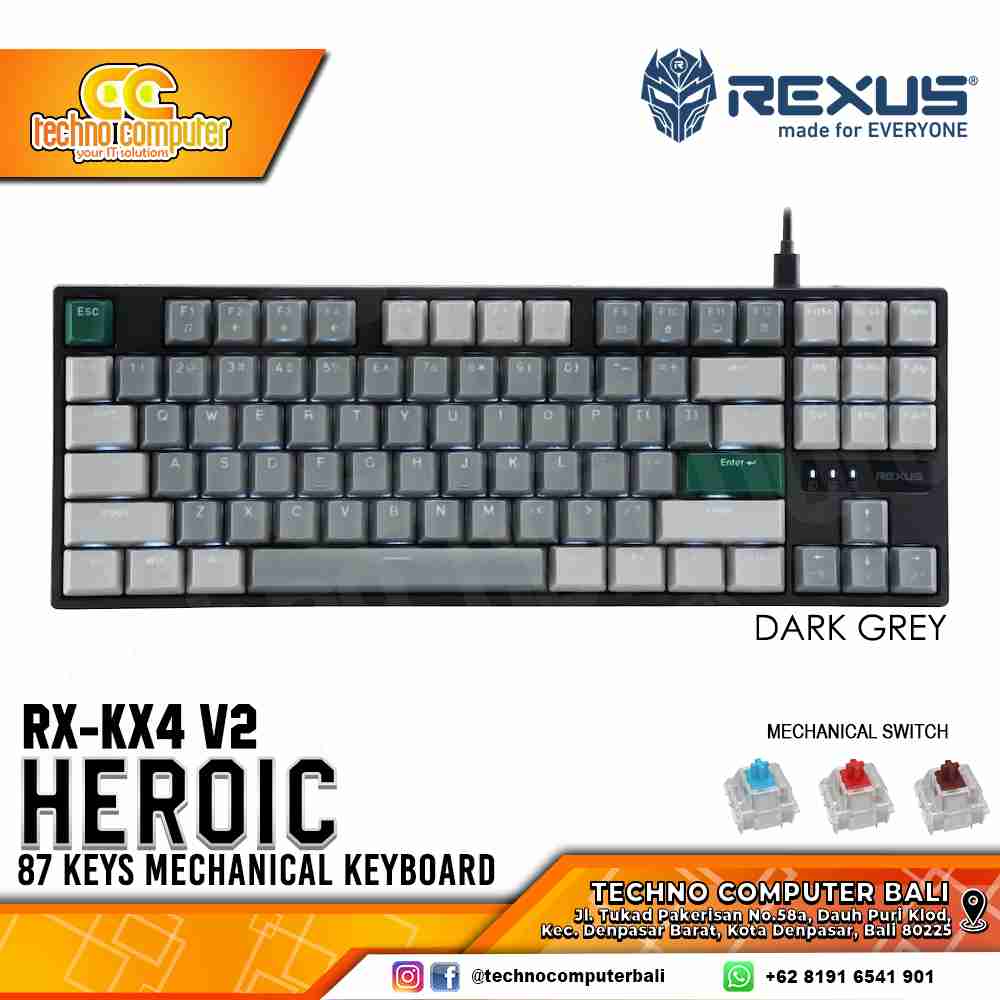 REXUS HEROIC KX4 V2 65% Dark Grey - Mechanical Hotswap Red Switch - Gaming Keyboard