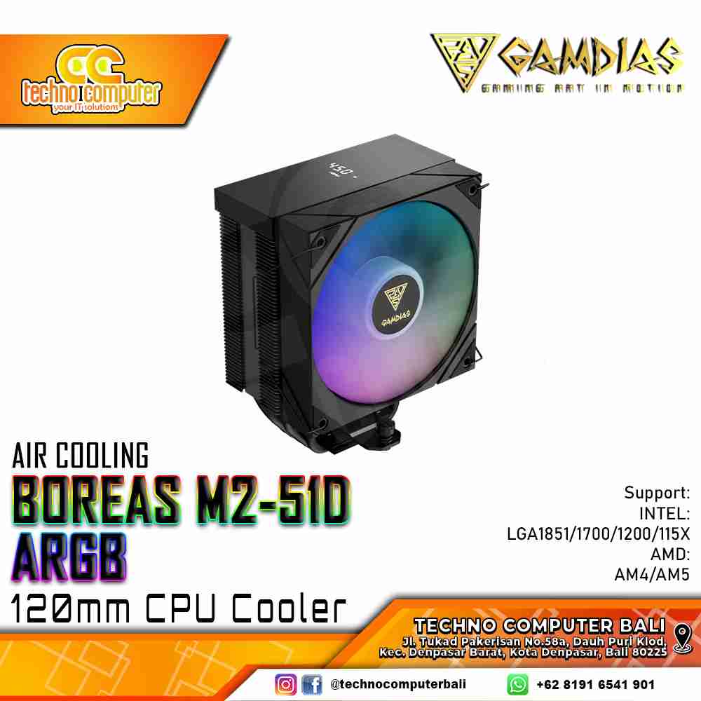 GAMDIAS BOREAS M2-51D ARGB Black - CPU Cooler - 120mm Air Cooler