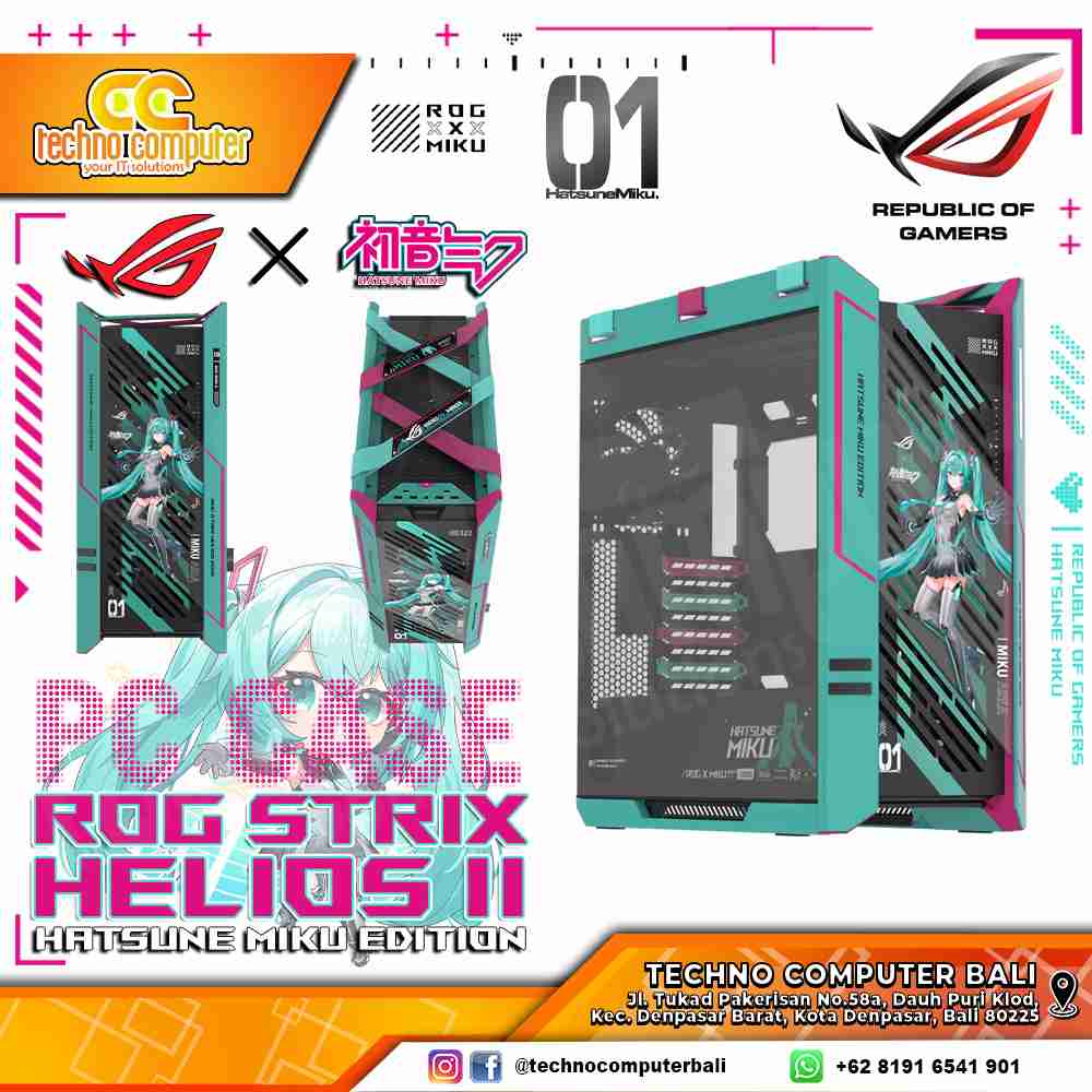 CASING ASUS ROG STRIX HELIOS II Hatsune Miku Edition- Mid Tower E-ATX Case Tempered Glass (Free 4x F