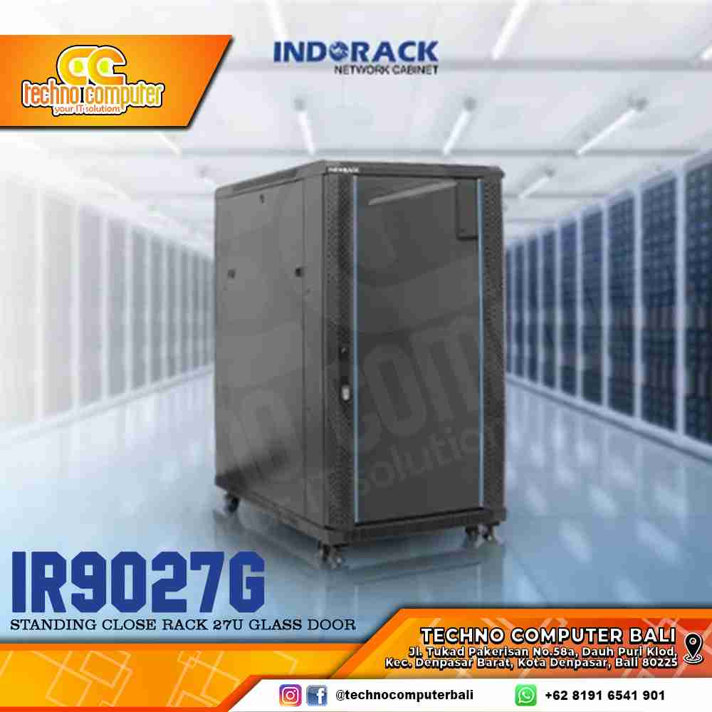 INDORACK IR9027G-27U - Standing Close Rack 27U Depth 600mm Glass Door