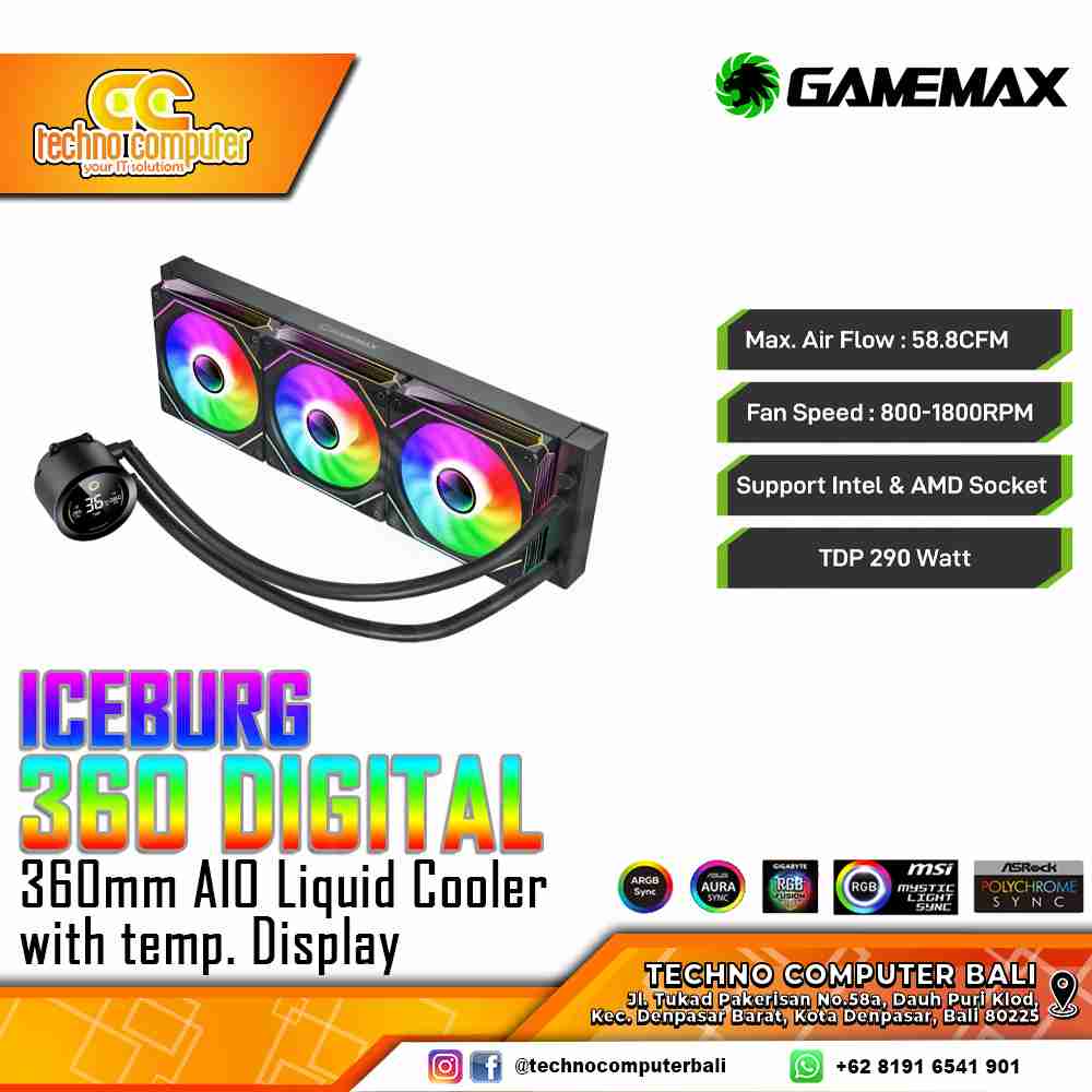 GAMEMAX ICEBURG 360 DIGITAL BLACK - CPU Cooler - 360mm Liquid Cooler