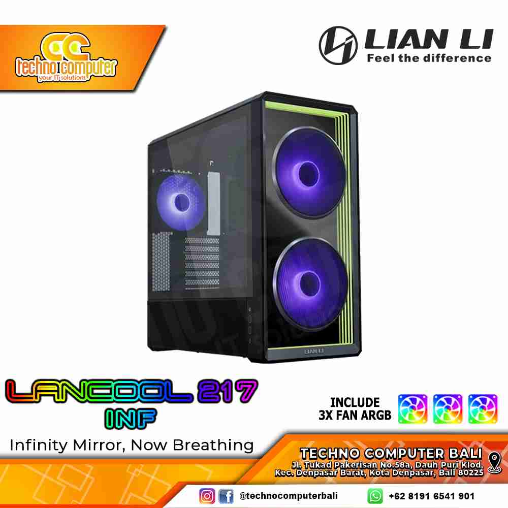 CASING LIAN LI LANCOOL 217 Infinity Black - Mid Tower ATX Case Tempered Glass (Free 3x ARGB Fan)