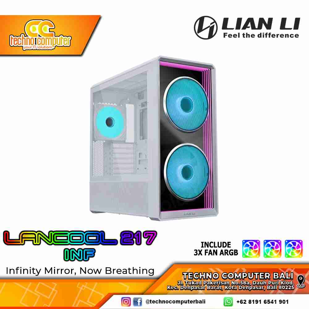 CASING LIAN LI LANCOOL 217 Infinity White - Mid Tower ATX Case Tempered Glass (Free 3x ARGB Fan)