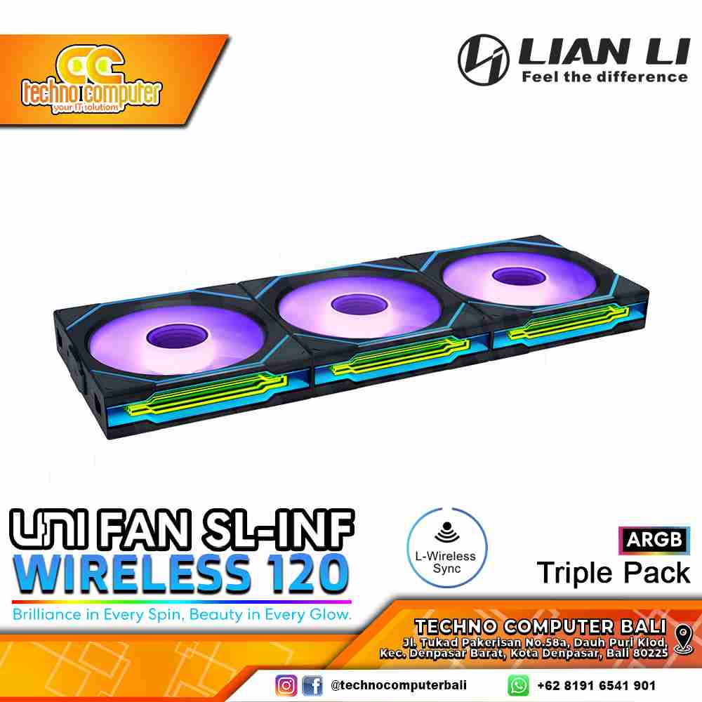 FAN CASING LIAN LI UNI FAN SL-Infinity Wireless 120 Black - 120mm Triple Pack ARGB Fan