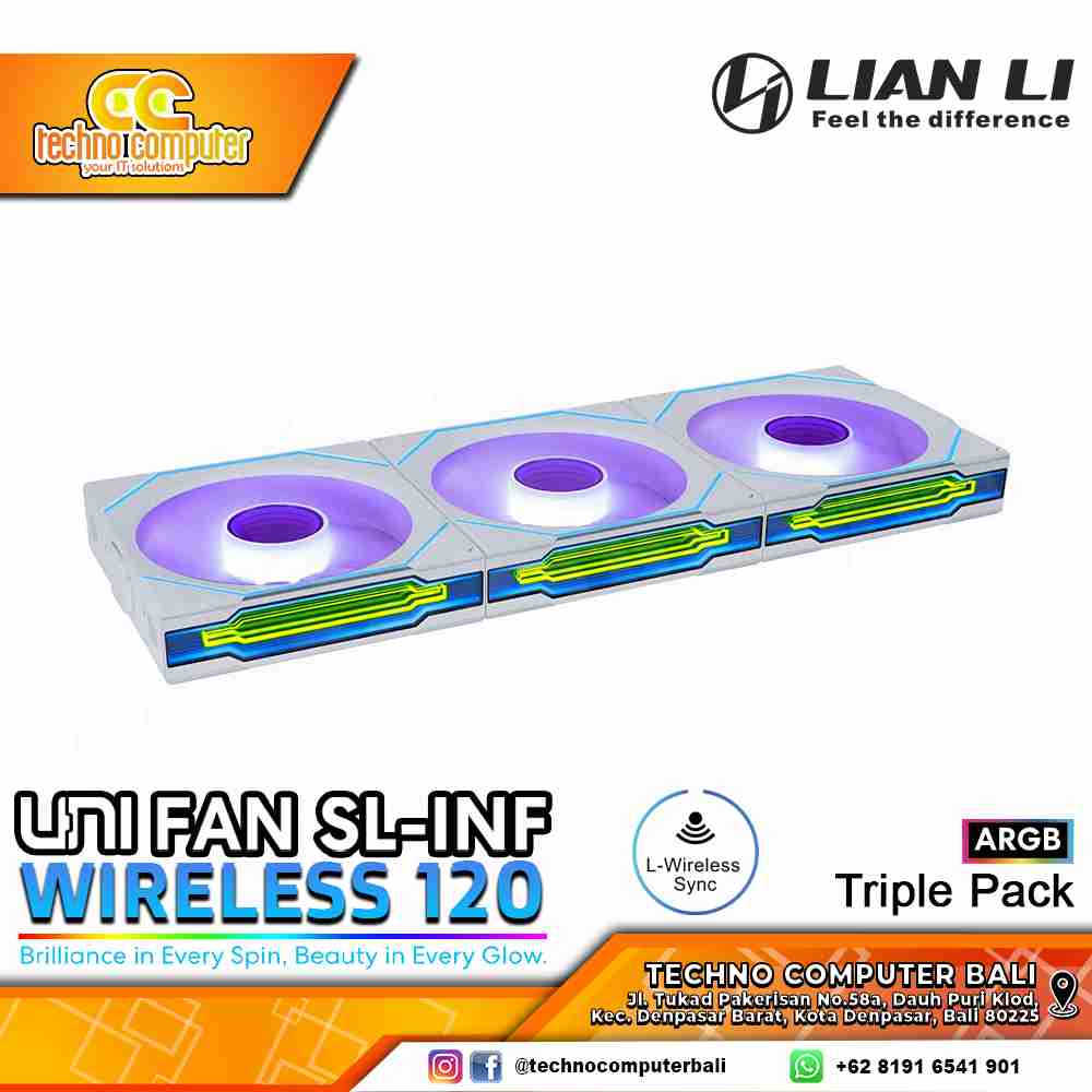 FAN CASING LIAN LI UNI FAN SL-Infinity Wireless 120 White - 120mm Triple Pack ARGB Fan