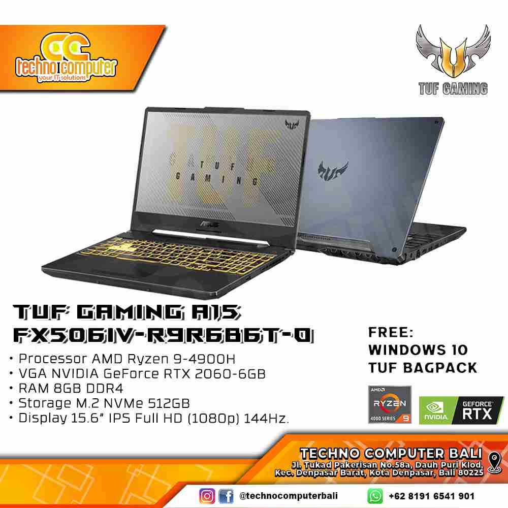 ASUS TUF Gaming A15 [FX506IV-R9R6B6T-O] AMD Ryzen 9-4900H/RAM 8GB/SSD 512GB/RTX 2060/Win10