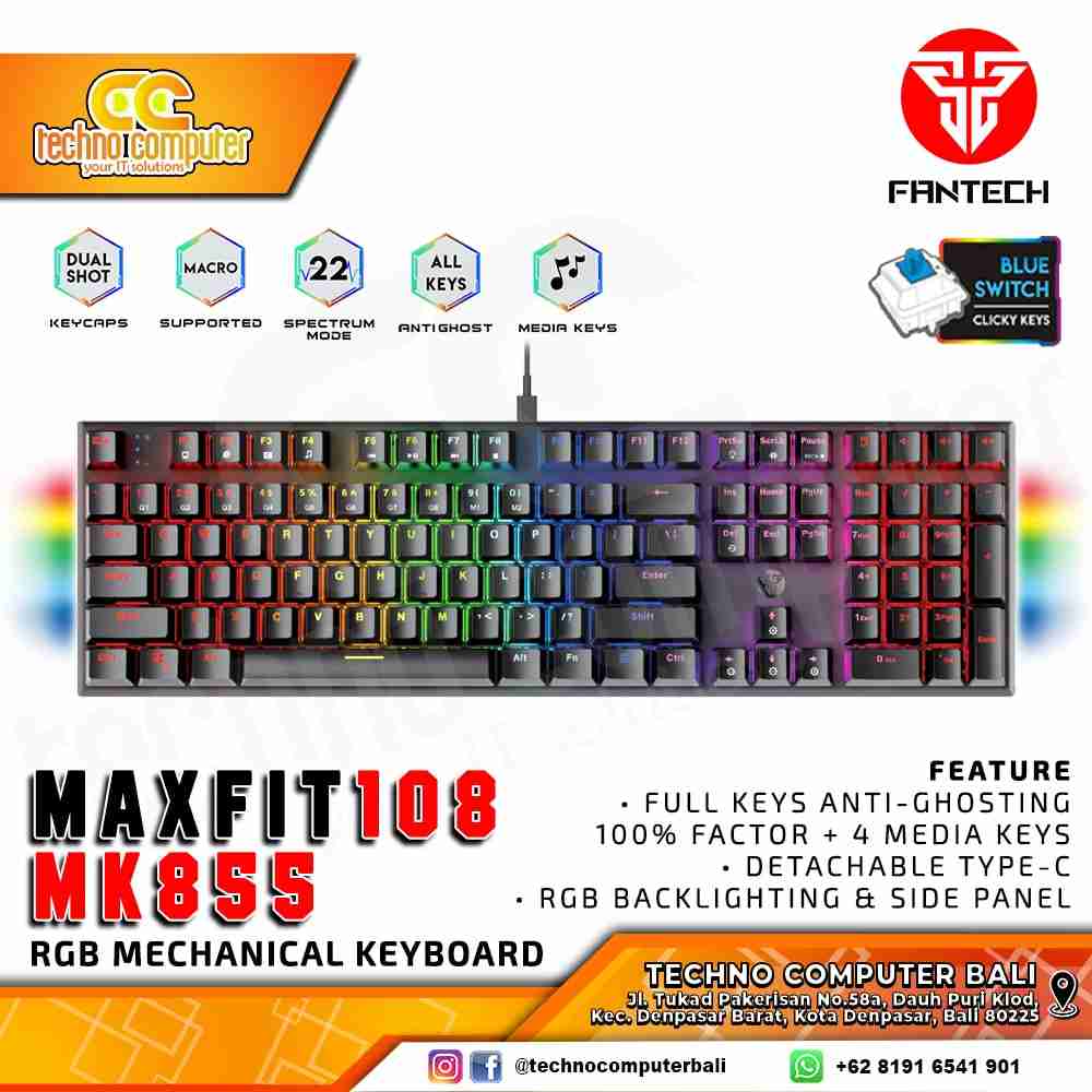 FANTECH MAXFIT108 MK855 - Mechanical Blue Switch - Gaming Keyboard