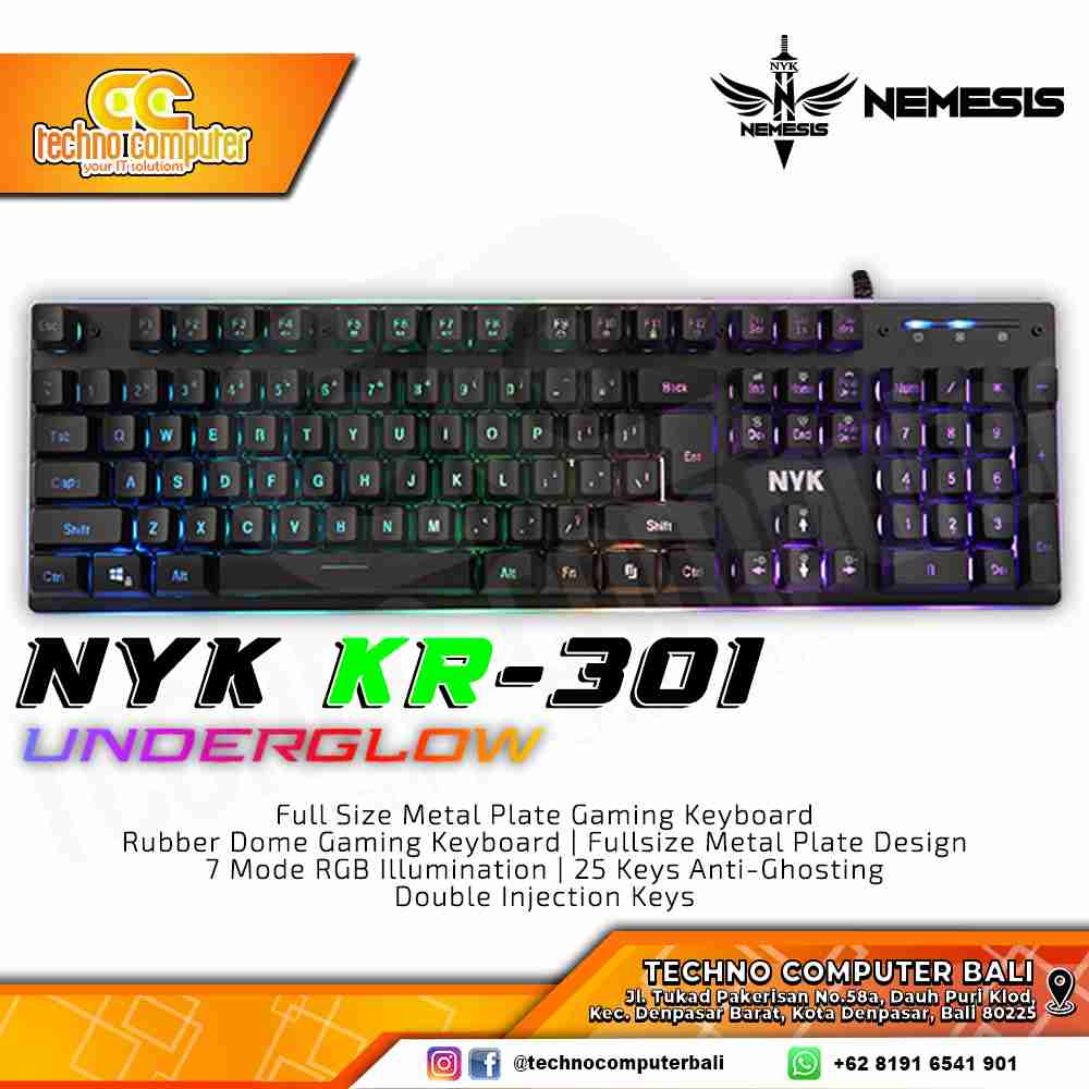 NYK Nemesis KR-301 Underglow RGB Black - Gaming Keyboard