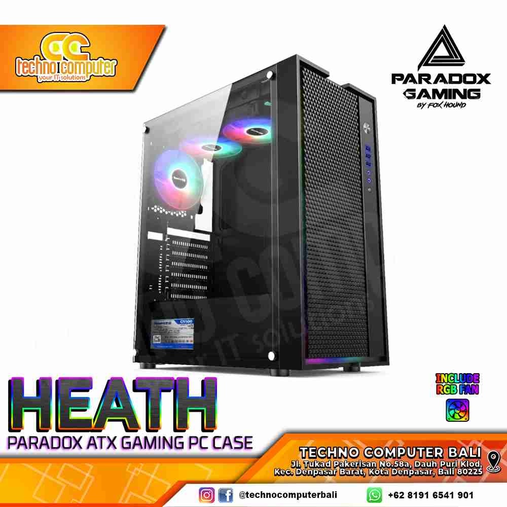 CASING PARADOX GAMING HEATH - Mid Tower ATX Case Tempered Glass (Free 1x Fan)