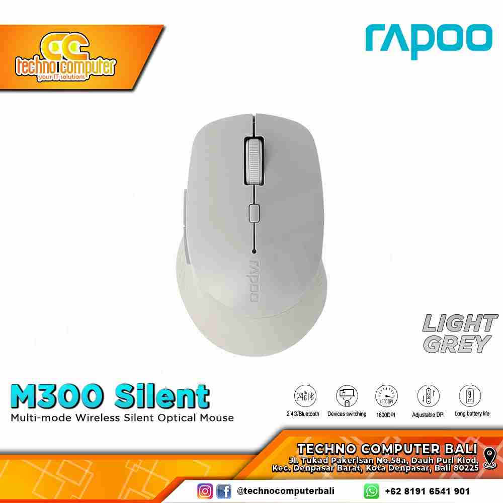 RAPOO M300 Silent Wireless Light Grey - Office Mouse Wireless