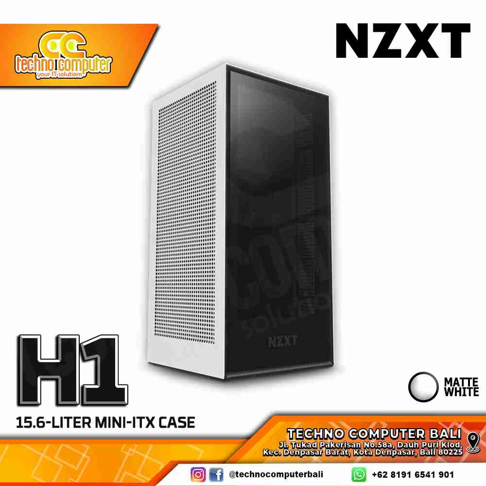 CASING NZXT H1 Matte White - Mini ITX Case Tempered Glass