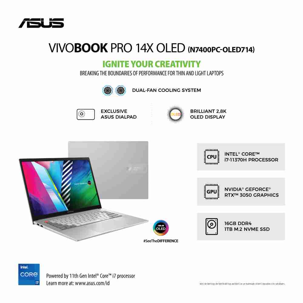ASUS VivoBook Pro 14X OLED [N7400PC-OLED714] Core i7-11370H/RAM 16GB/SSD 1TB/RTX 3050/Win11