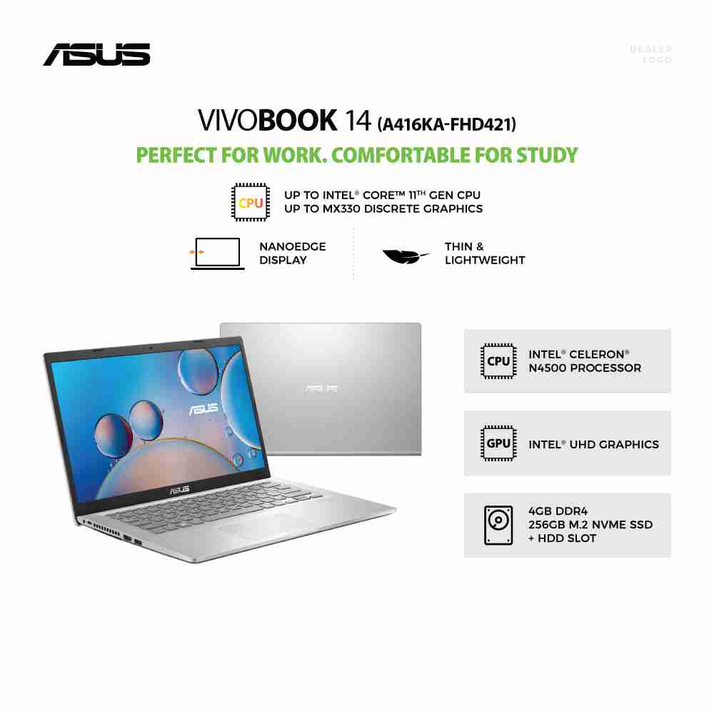 ASUS VivoBook 14 [A416KA-FHD421] Celeron N4500/RAM 4GB/SSD 256GB/Intel UHD 600/Win11
