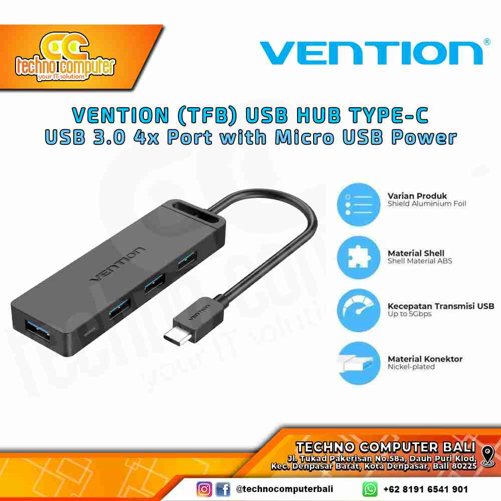 VENTION USB HUB Type-C to USB 3.0 4x Port with Micro USB Power - TGK 0.5M